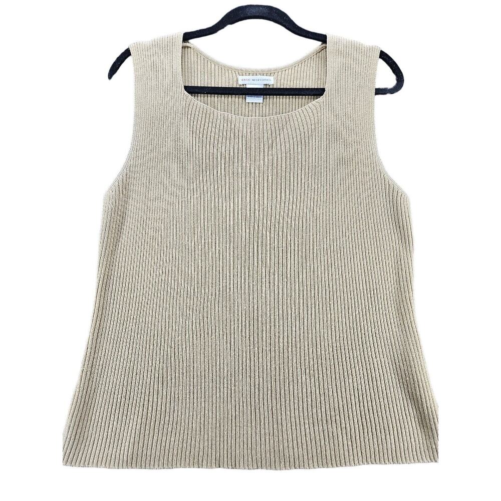 Basic Necessities Womens Tank Top Beige Size Large Acrylic Blend Pullover
